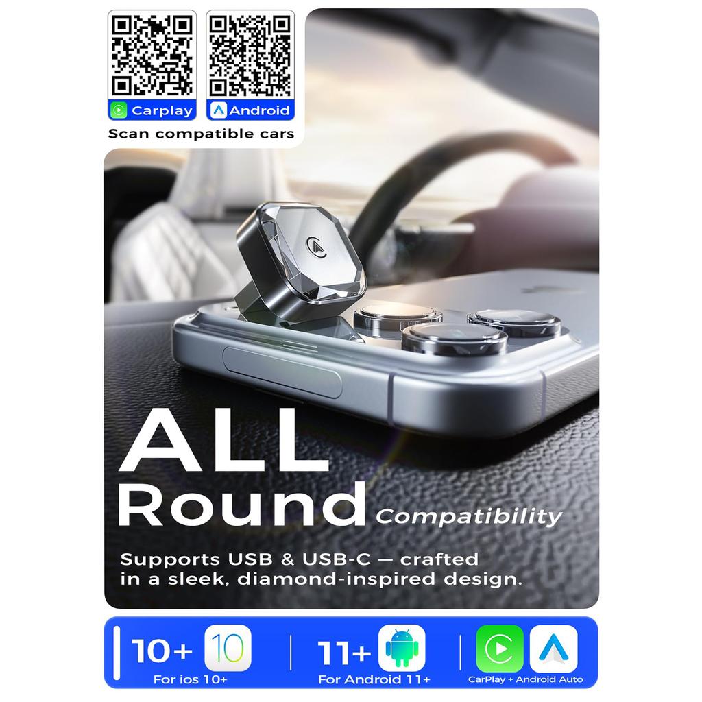 Wireless Car Play / Android Auto Adapter 2 In 1 Wired To Wireless Converter for Built-in Car Play / Android Auto Vehicles