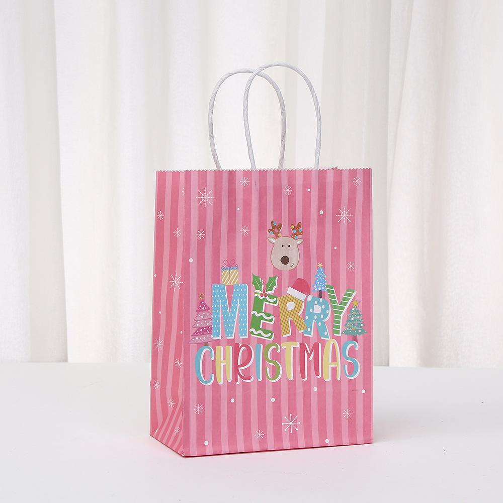 

12/30pcs Pink Christmas Paper Tote Bags Thank You Gift Bags for Party Favors Retail Packaging 30pcs&15x8x21cm