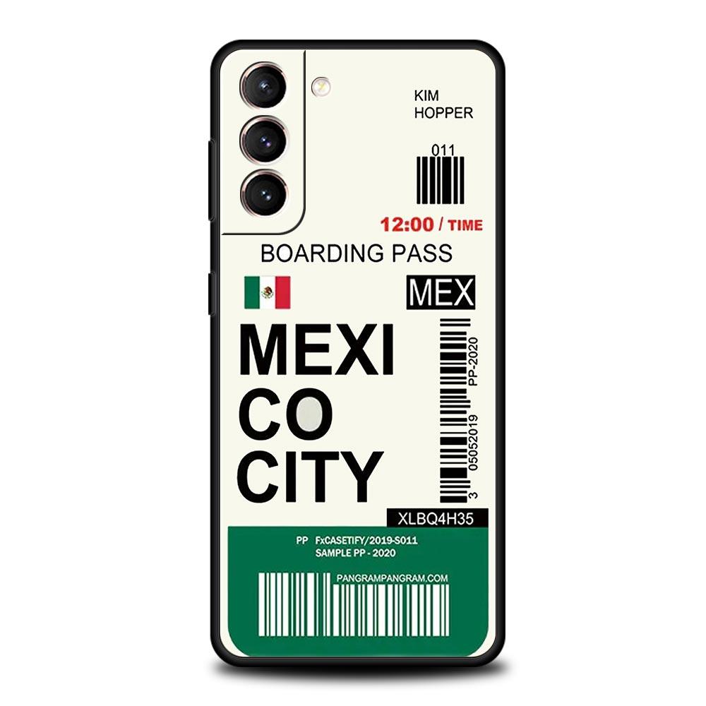 World City Travel Ticket New York London Label Phone Case For Samsung S24 S23 S22 S20 Ultra S21 FE 5G S10 S9 Plus S10E S8 Cover