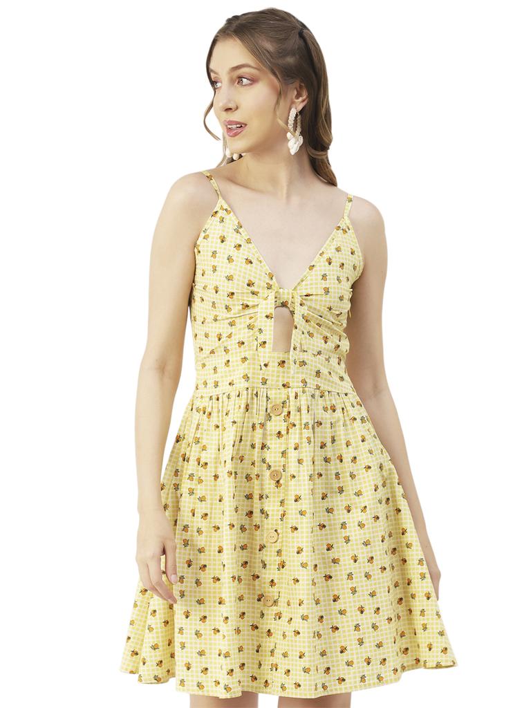 Moomaya Printed Spaghetti Strap Dress, Tie-Knot Knee Length, Flared Dress