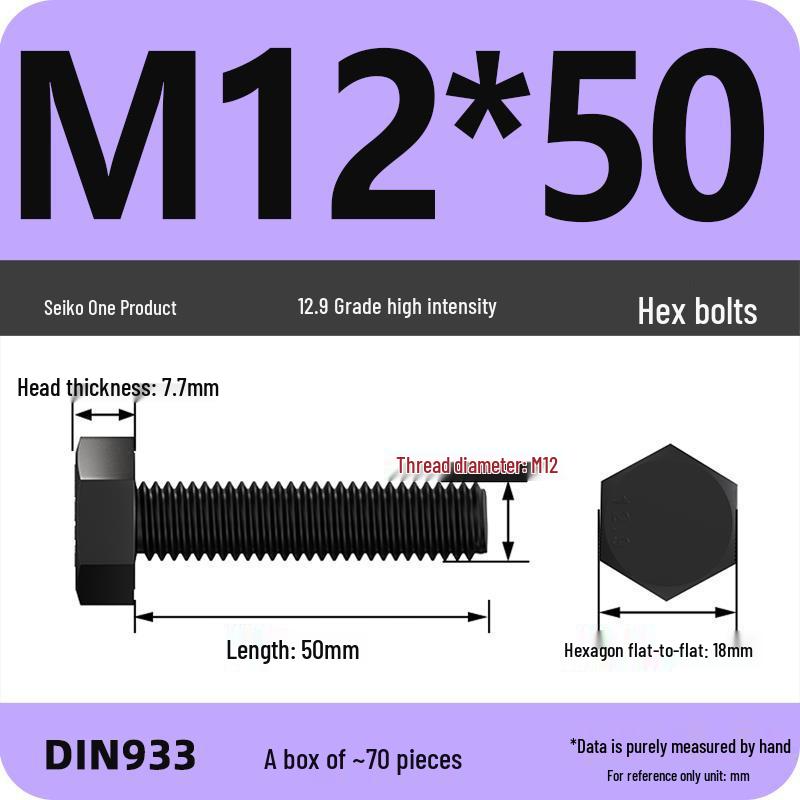 High Strength Class 12.9 Hex Bolt Set: M4-M16 Sizes