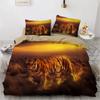 3D Bedding Set Black Duvet Quilt Cover Set Comforter Cover Pillowcase King Queen Size Animal Tiger Printed Polyester Quilt Cover