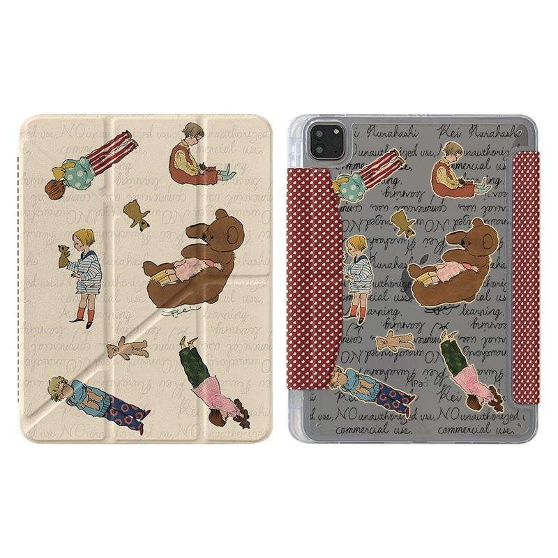 Kawaii Bear Polka Dot Y-Fold Tri-Folio Case IPad 11 Air 7 6 10 With Pencil Slot Cartoon Style