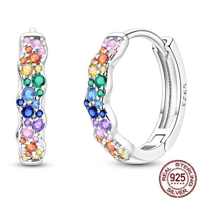 925 Sterling Silver Rainbow CZ Paved Wavy Hoop Earrings Colorful Crystal Huggie Hoops Earrings for Women Jewelry Gifts