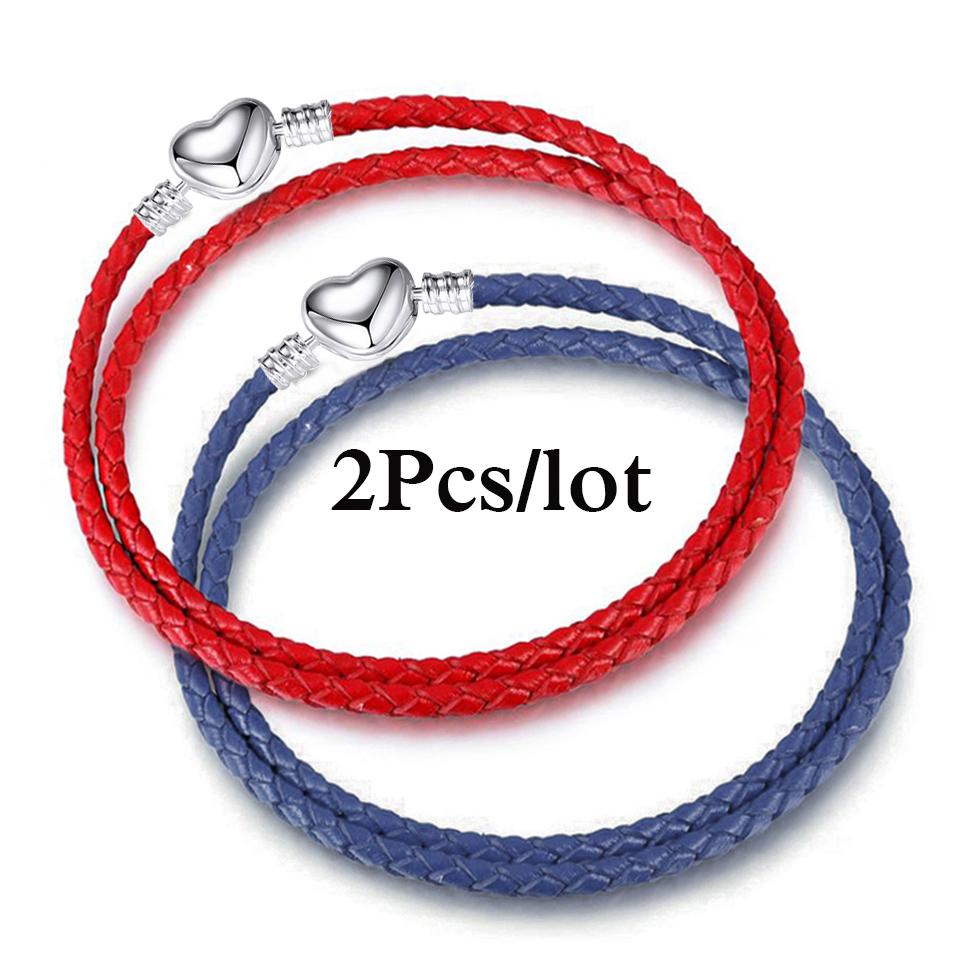2Pcs/Lot Vintage Jewelry Leather Chain Bracelets Fit DIY Handmade Beads Charms Bracelet Couples Pulsera Jewelry For Women Men