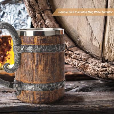 480/500ml Simulation Crude Wood Mug Double Wall Insulated Beer Cup Wine Tumbler Big Drinking Mug Wine Tumbler Beer Wood Mug