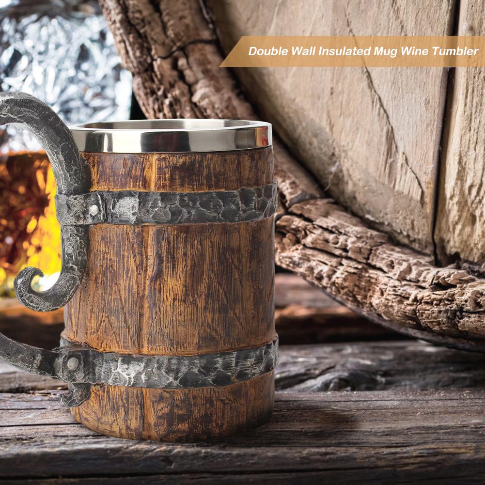 500ml Trinkbecher Doppelwand Simulation Holz Isolierter Tumbler Kreativer Bierbecher Hitzebeständig für Büro Bar