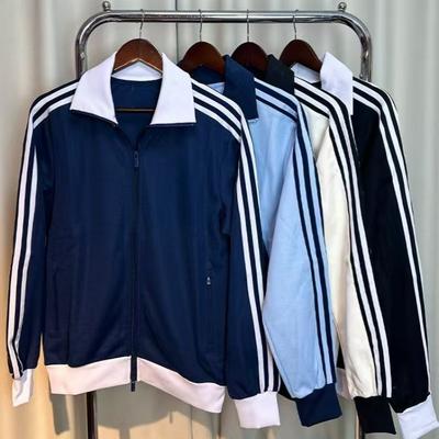 Womens Three Stripe Jacket Korean Style College Sportswear Stand Collar Casual Sweatshirt