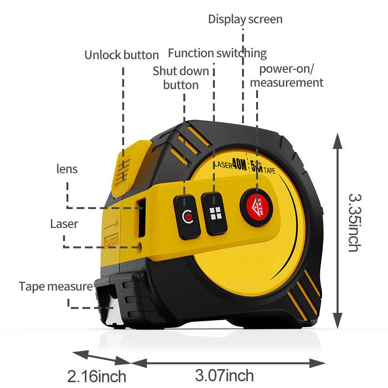 40m/80m Accurate Measurements Laser Tape Measure USB Rechargeable Steel Tape Measuring Tool Digital Distance Meter