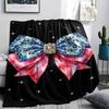 1Pc Gorgeous Bow Print Flannel Blanket, High Quality Comfortable for All Seasons, Home Decor, Warmth and Comfort, Perfect for Christmas Gifts W112