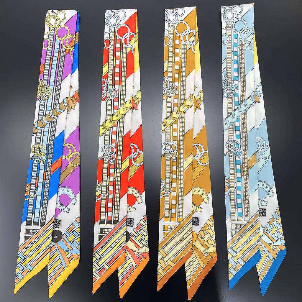 2024 Markendesign Karomuster Seidenschal Luxusschal Damen Foulard Schmaler Taschenschal Halstuch für Damen Mode Haar Stirnband