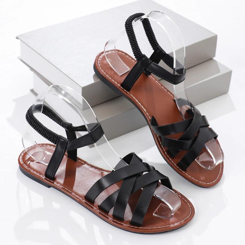 Women's 2025 new summer sandals casual flat sandals versatile fashion Roman shoes comfortable flat holiday beach shoes