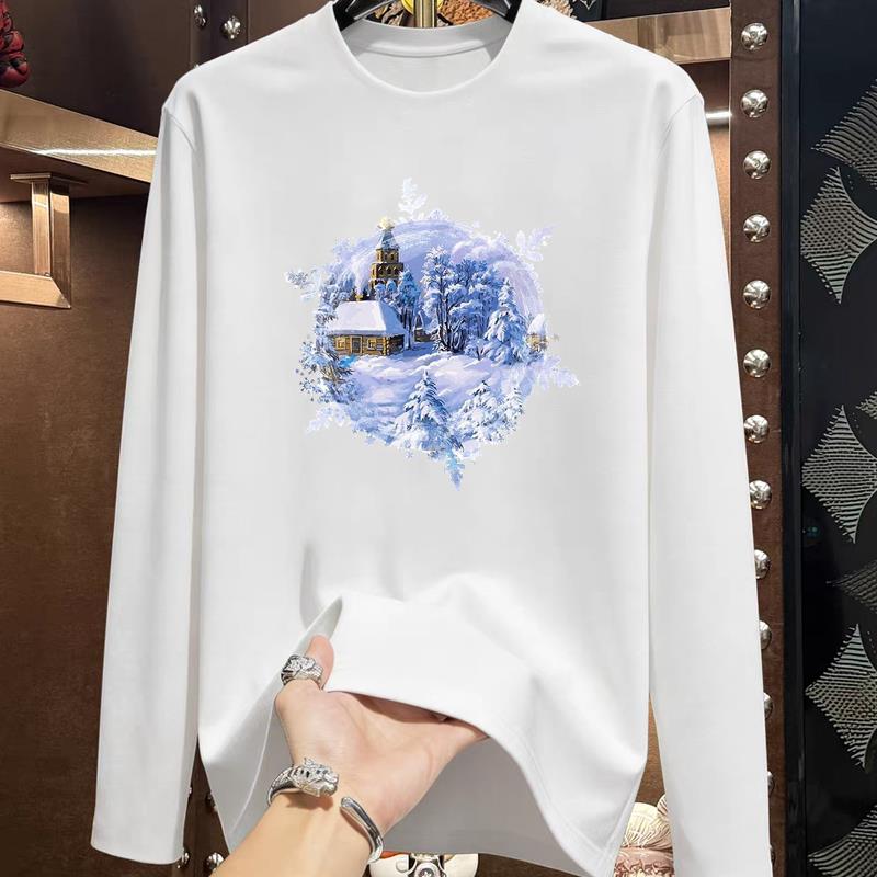 (Asian Size) Style Trend Lovely Christmas New Year Graphic Tee Print T Shirt Women Autumn Winter Casual Fashion Top Clothing Long Sleeve T-shirts