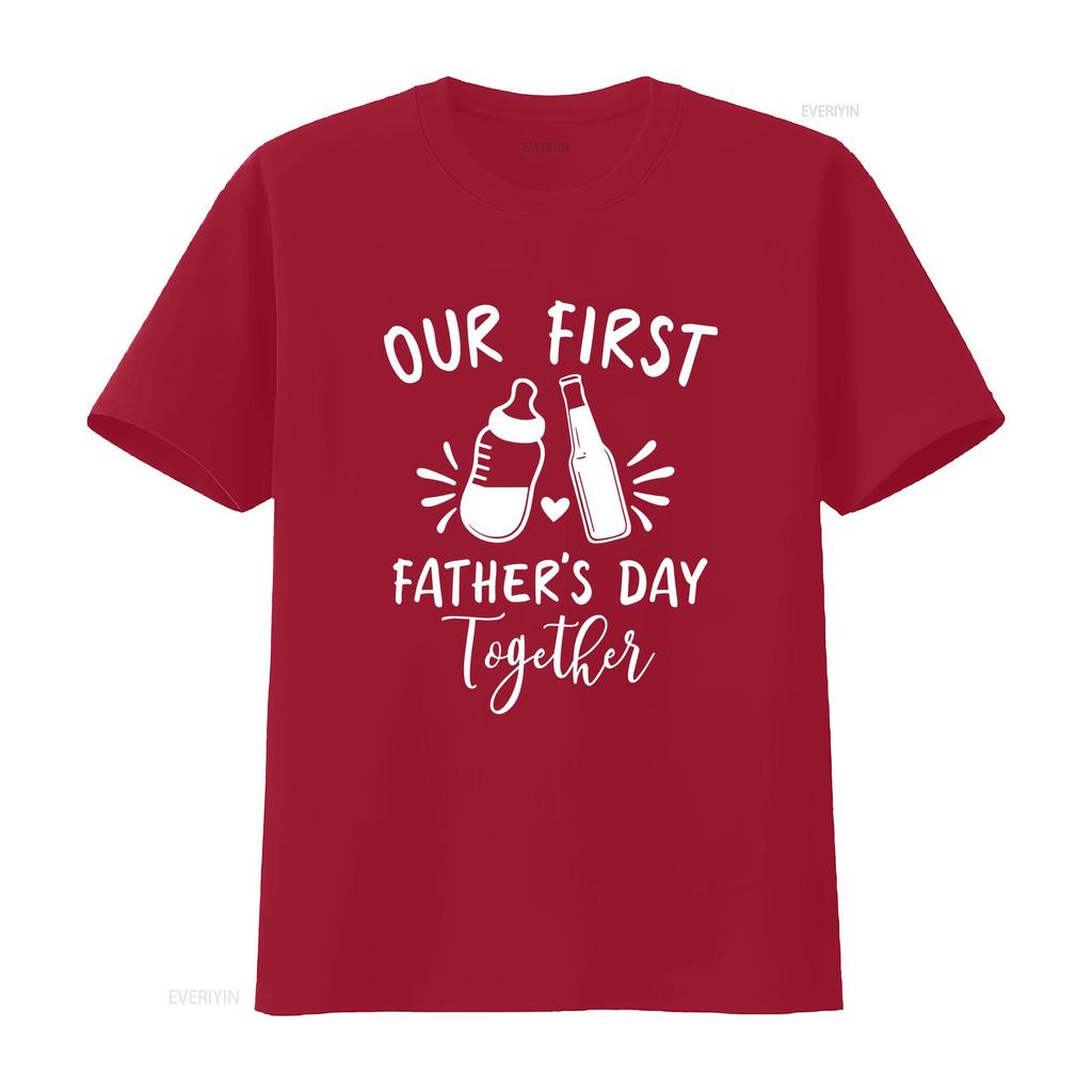 Our First Fathers Day Together T Shirt Dad and Son Matching New Daddy Father's for Bottle vintage Washed Stylish Soft