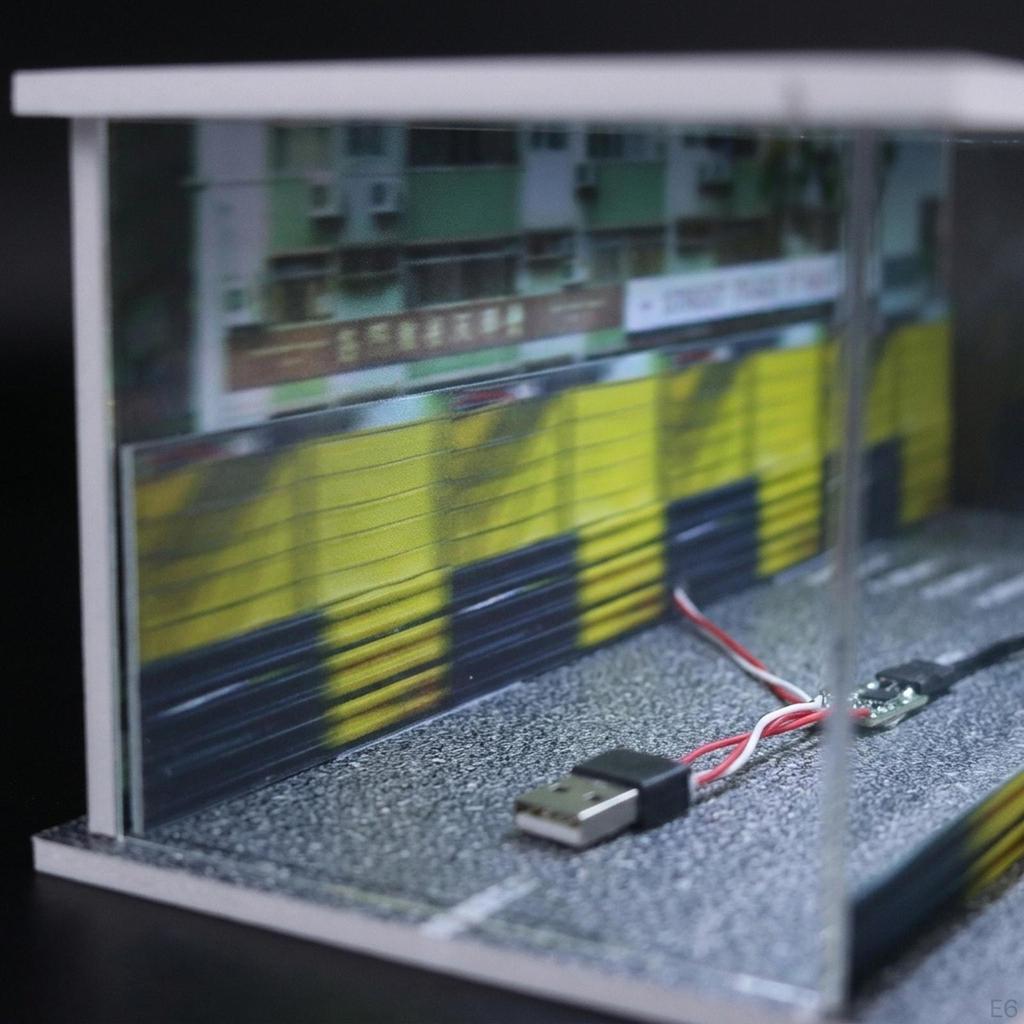 1/64 Modellauto Vitrine Szene Parkplatz Stapelbar mit LED-Lichtern Miniaturstraße