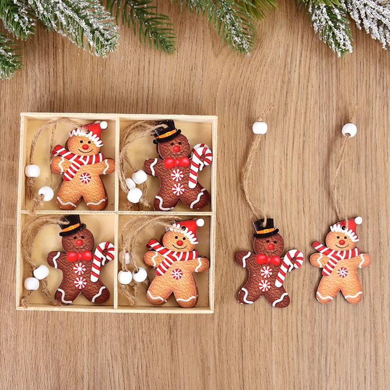 12pcs Christmas Wooden Gingerbread Man Pendants Christmas Tree Hanging Decor Simulated Cookies Wood Craft Xmas Party Home Supply