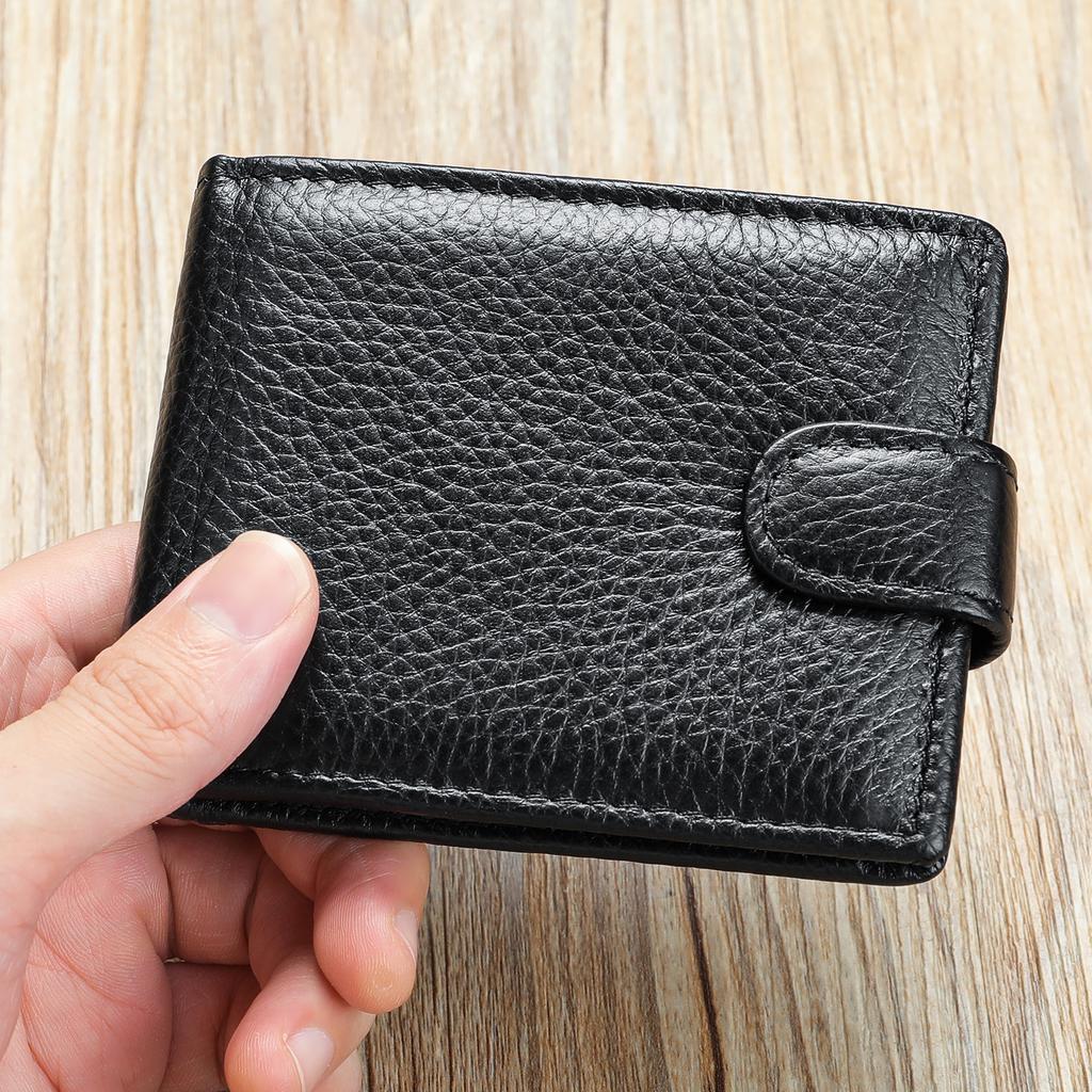 Men's Full-Grain Cowhide Leather Bifold Wallet with Coin Pocket - Slim & Durable