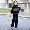Spring Collection: Embroidered Velvet Two-Piece Suit for Mothers - Jacket & Elastic Waist Pants