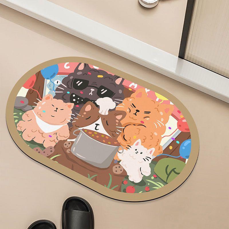 Soft diatom mud cartoon cute bathroom non-slip foot cushion household toilet door mat toilet door absorbent floor mat