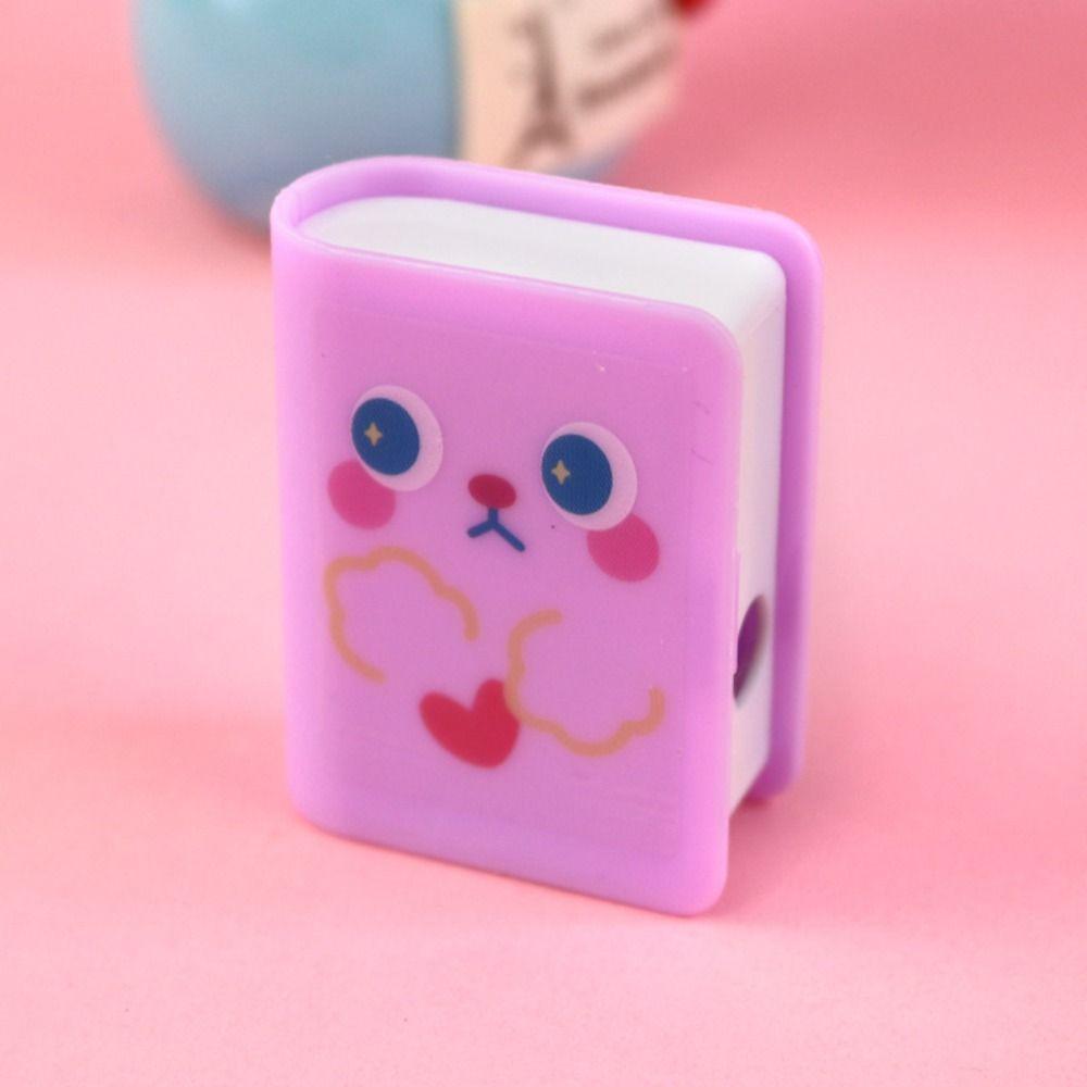 Book Shape Pencil Eraser Sharpener Set Less Rubber Debris Pencil Cutting Tools  Student
