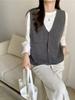 Korean Version Solid Pocket Knitted Vest Cardigan Women's Autumn Winter New Loose Fashion V-neck Sleeveless Sweater Vest