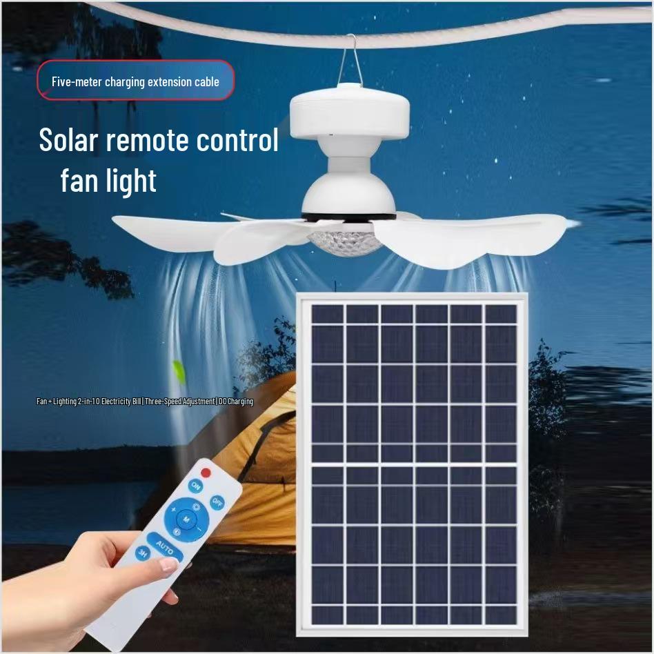 

Foldable Solar Ceiling Fan with Light for Outdoor Camping, Dormitories, Farms - Large Wind Power Blades Solar Rechargeable Remote Control Fan Light