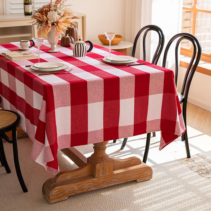 Tail Goods Special Tablecloth Big Red Grid Large Square High-End Tablecloth Restaurant Conference Table Thickened Tablecloth