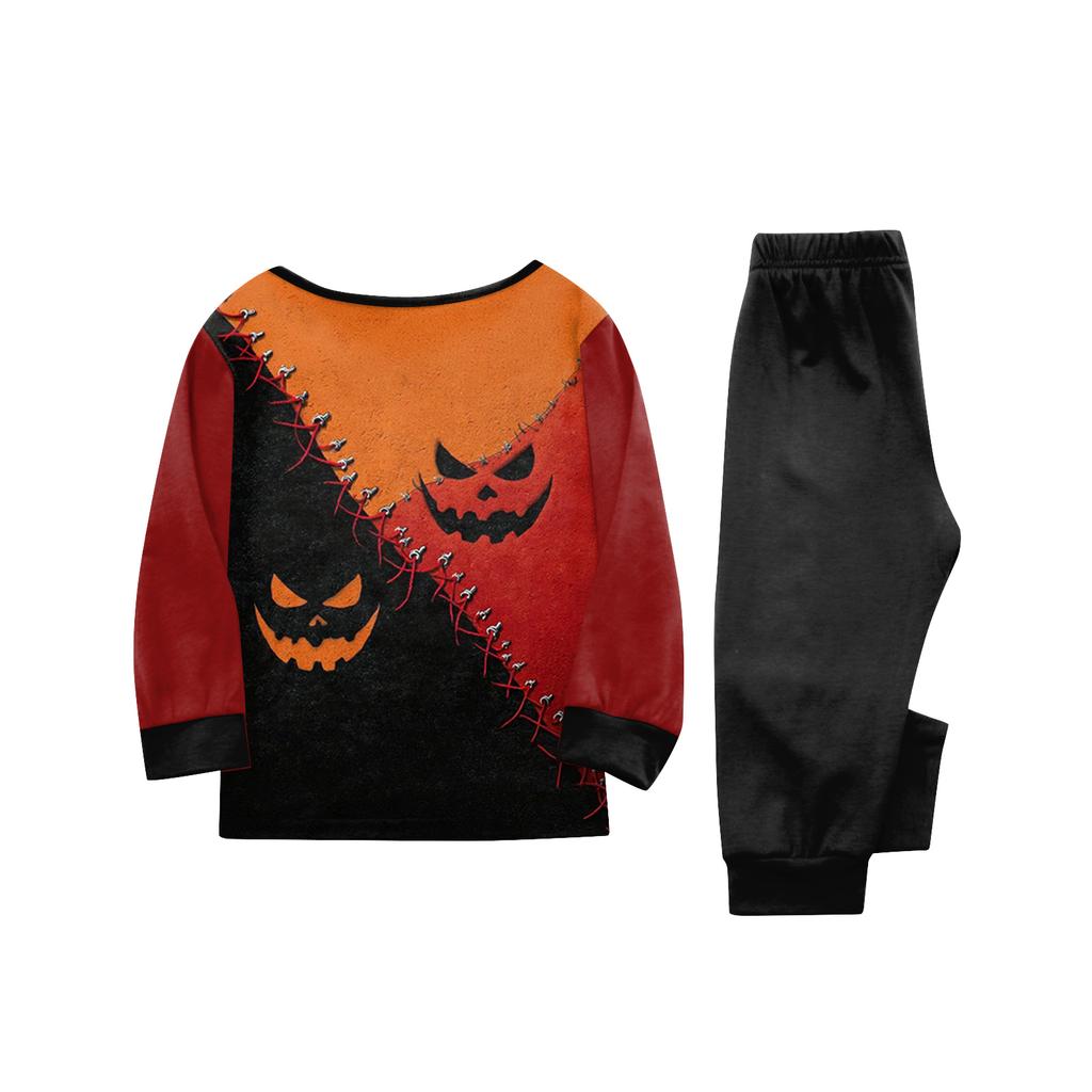Family Matching Halloween Print Pajama Set with Long Sleeve Top and Pants for Parents and Kids