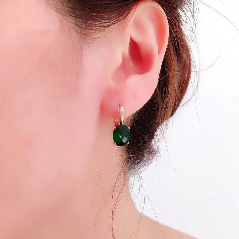 Creative New In Green Zircon Earings Oval Emerald Earrings for Women Classic Simple Wedding Copper Plated Rose Gold Zircon