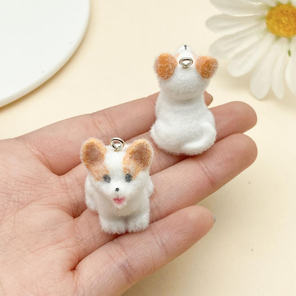 Mix 2/5Pcs Resin Flocking Animal Puppy Pendant Accessories, Diy Necklaces, Earrings, Keychains, Jewelry Making Fashion Accessori