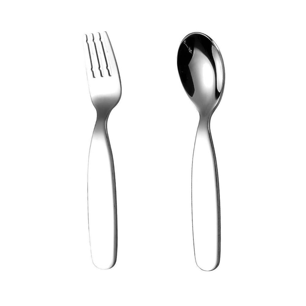 Premium 304 Stainless Steel Child's Dessert & Soup Spoon Set with Flat Bottom & Children's Fork