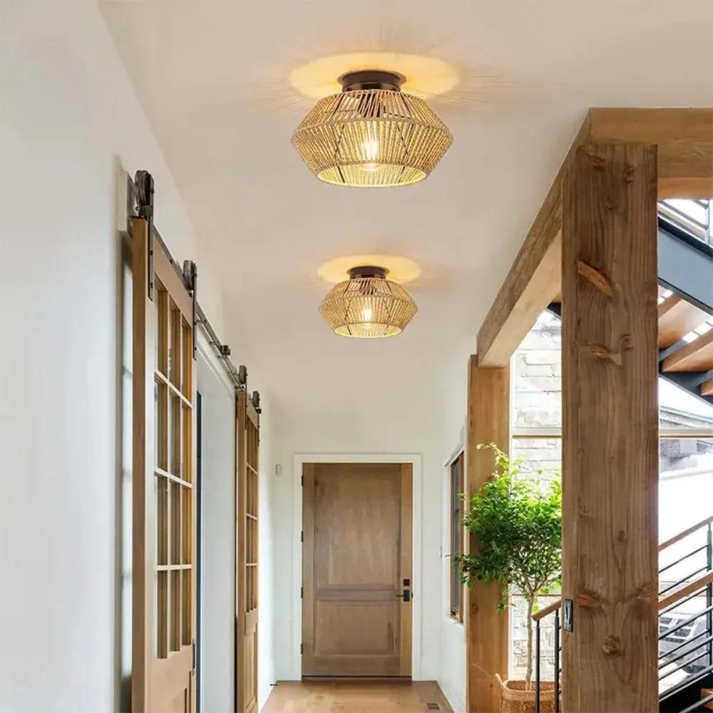 JOYINLED Handmade Rattan Chandeliers E27 LED Light Hand Woven Bedroom Hanging Ceiling Light Modern Home Decoration Light Fixture