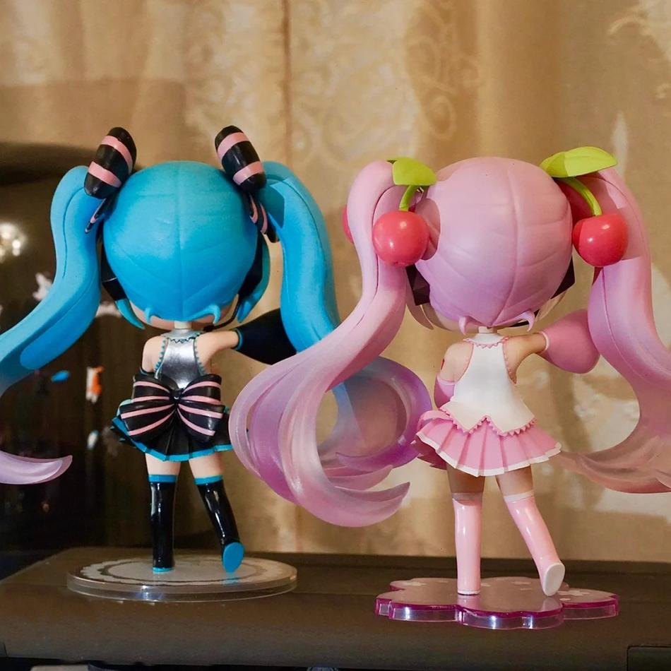 Hatsune Miku Anime Figure Toys Pink Cherry Dress MIKU Kawaii Cartoon PVC Action Q Version Model Dolls Birthdays Gifts Kids Gifts