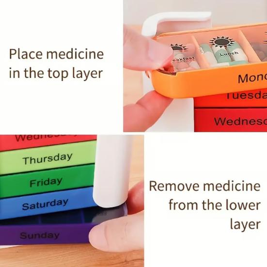 Extra Large Weekly Pill Organizer Medicine Box Compact Design Portable 7-Day Slots Pill Container Travel Separate Pill Case