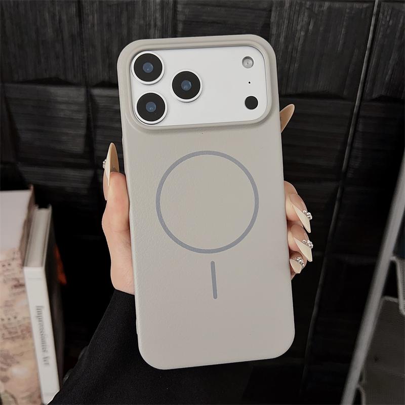 Luxury Lychee Leather Hard PC For Magsafe Magnetic Case For iPhone17 17Air 17Pro 17Pro Max Wireless Charging Frosted Cover