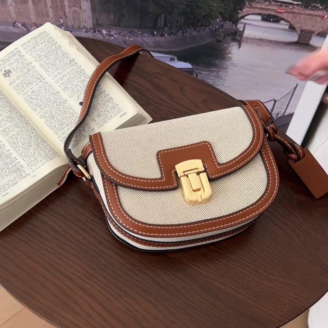Saddle Bag Women S Contrasting Color Shoulder Messenger Canvas Bag Niche Design Popular Underarm Women S Bag