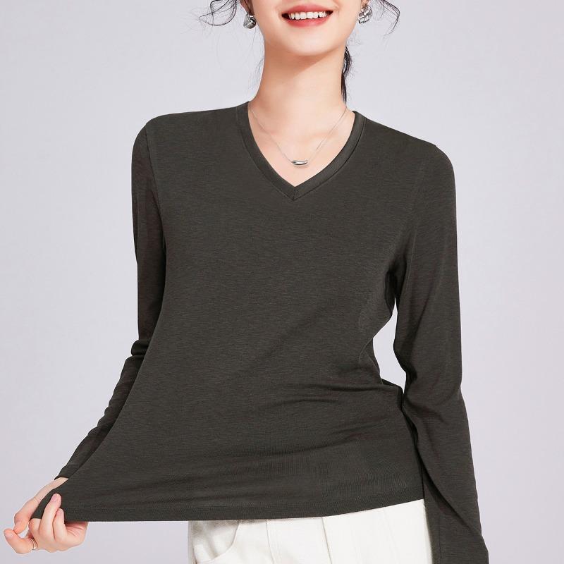 

Lenzing Tencel Modal, women s and women s, solid color long-sleeved bottoming shirt, spring and summer plus size women s clothing M