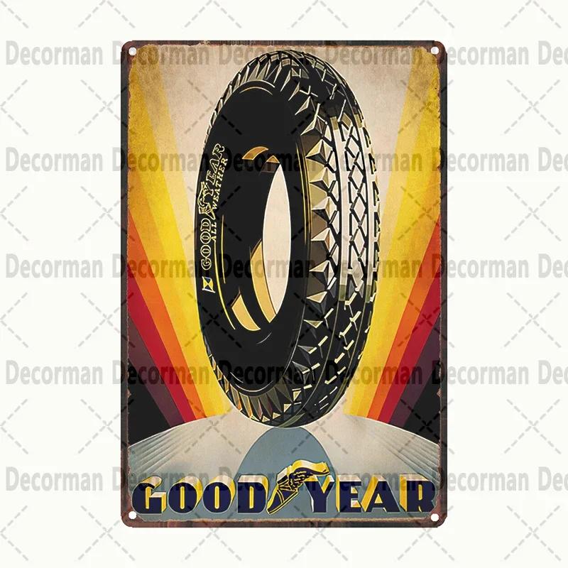 Retro Goodyear Tire Motor Oil Tin Sign  Vintage Iron Painting Wall Decor for Home Pub Bar  X CM Gift Art Poster