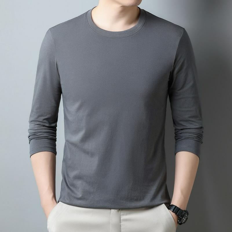 Spring Thin Long-sleeved T-shirt Men's Lapel Mercerized Cotton Dad Wear Striped T-shirt Men