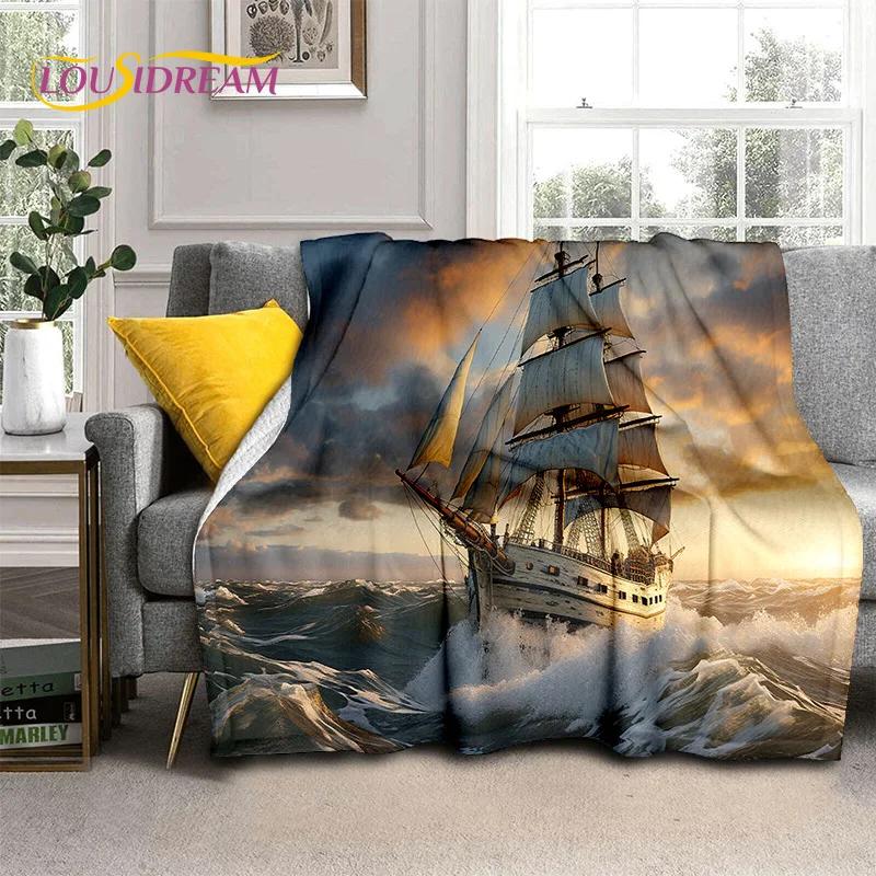 Ancient Pirate Ship Boat,Barque,Sailboa Soft Flannel Blanket,Throw Blanket Comfortable Blanket for Picnic Beds Sofa Home Bedroom