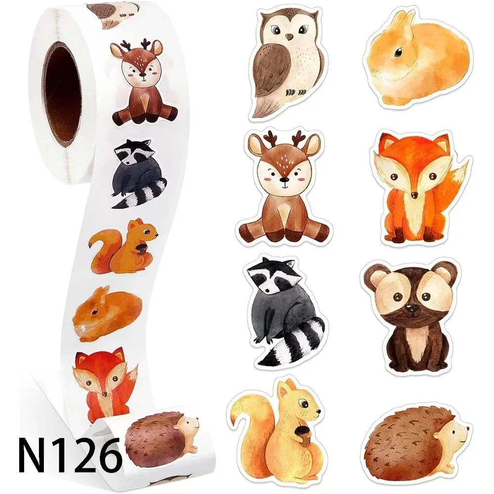 Animals Stickers 500Pcs/Roll Heterotypic Forest 2.5cm/1.0'' Art Labels Learning Rewards Adorn Gifts For Watercup Phone PC Pad