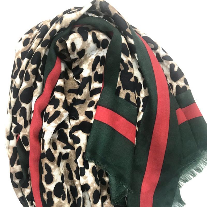 Autumn and Winter Versatile Genuine Tang Yan Printed Satin Cotton and Linen Leopard Print Scarf Women's Shawl