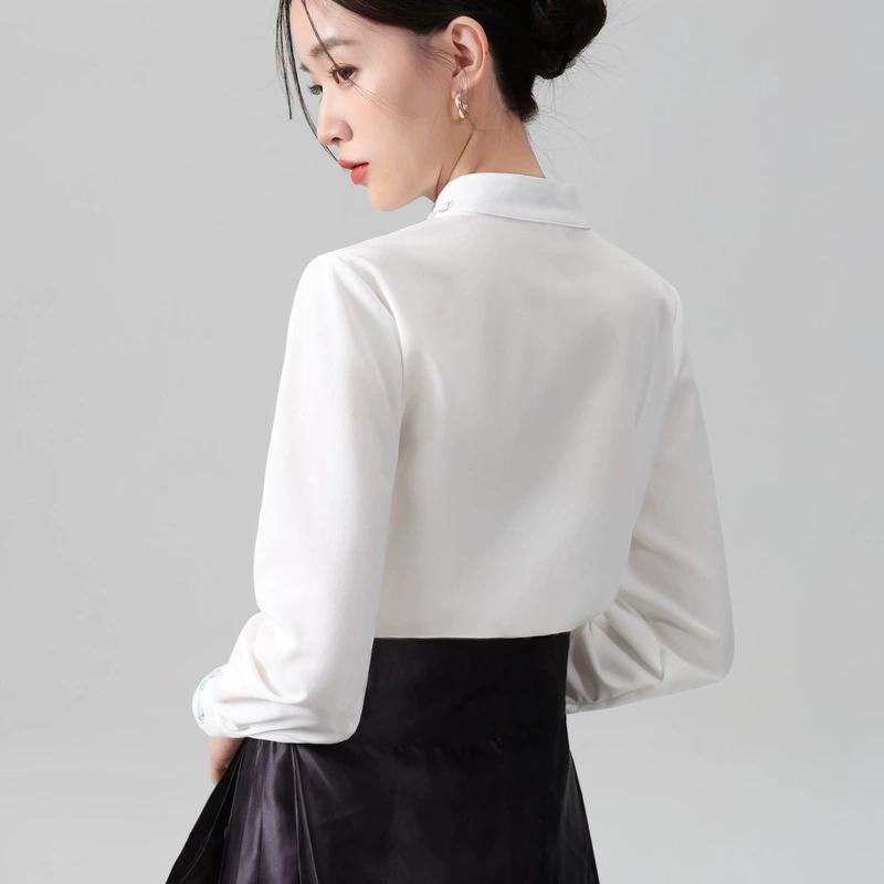 Women's Spring Lapel Chinese Style Blouse Temperament Button Long Sleeve Top