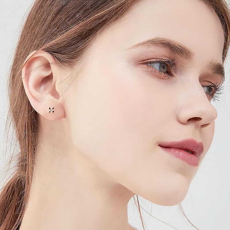 [AutCreation] Titanium Earrings Clover Earrings Medical Pure Titanium Compatible with Metal Allergies Leaving the Second Piercing On for Sensitive