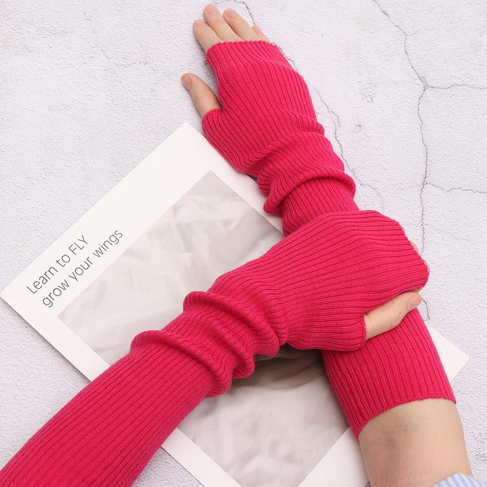 Women Winter Arm Warmers False Sleeves Long Gloves Cashmere Blend Knitted Arm Sleeve Mittens
