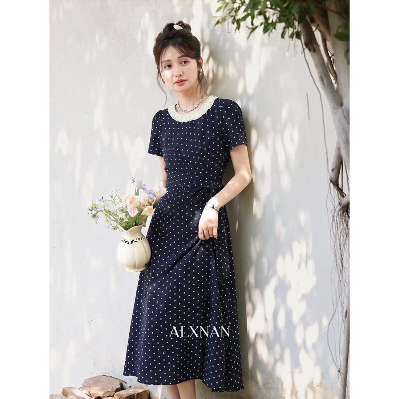 French Style Polka Dot A-Line Dress L