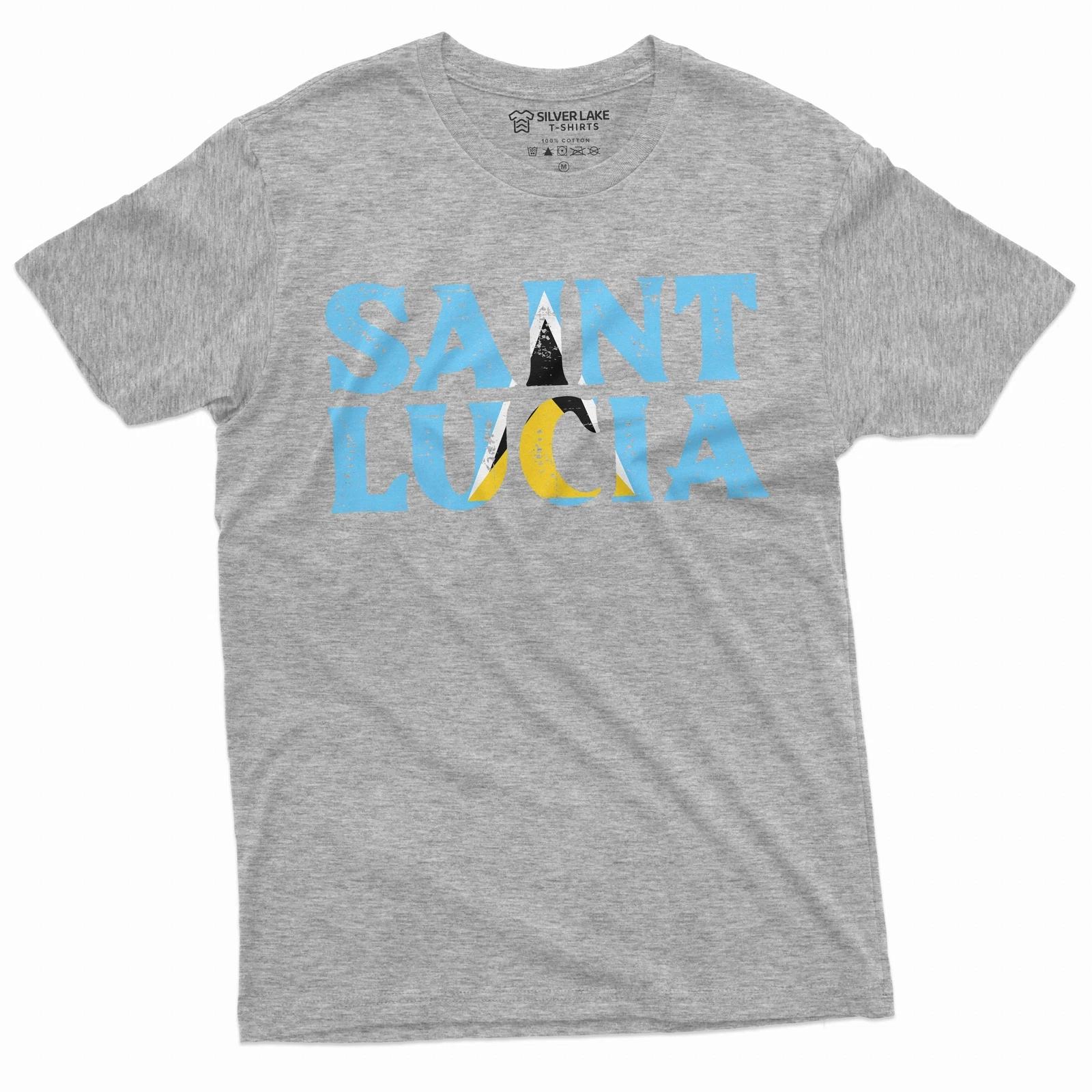Men s Saint Lucia T-shirt St Lucia country flag state emblem patriotic tee shirt XS