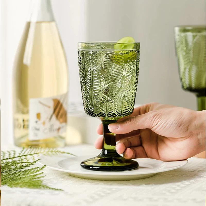 2Pcs Green Cups Glass Goblet Vintage Wine Glasses Whiskey Champagne Cocktail Cup Milk Juice Drinking Cup Party Wedding Glassware
