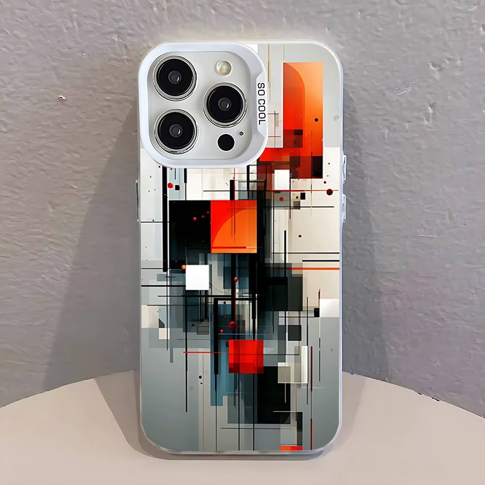 Abstract Piet Mondrian Phone Case For iPhone 17,16,13,12,11,15,14,Pro,Max,Plus,SE4,Air,Mini White IMD Matte