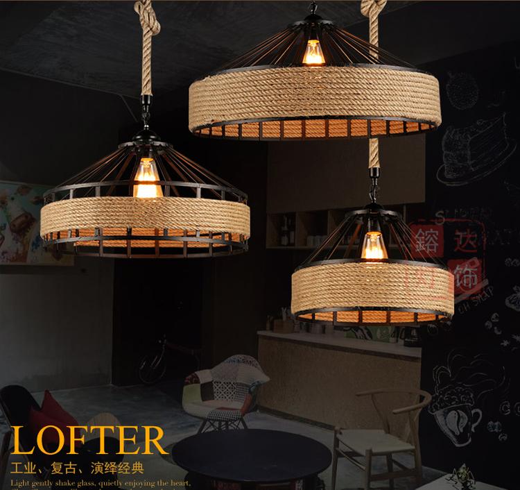 Dia 30cmClassical Hemp Rope Pendant Lamp Hanging Lustre for Ceiling Chandelier Classic Antique Industrial Iron Dining Room Light